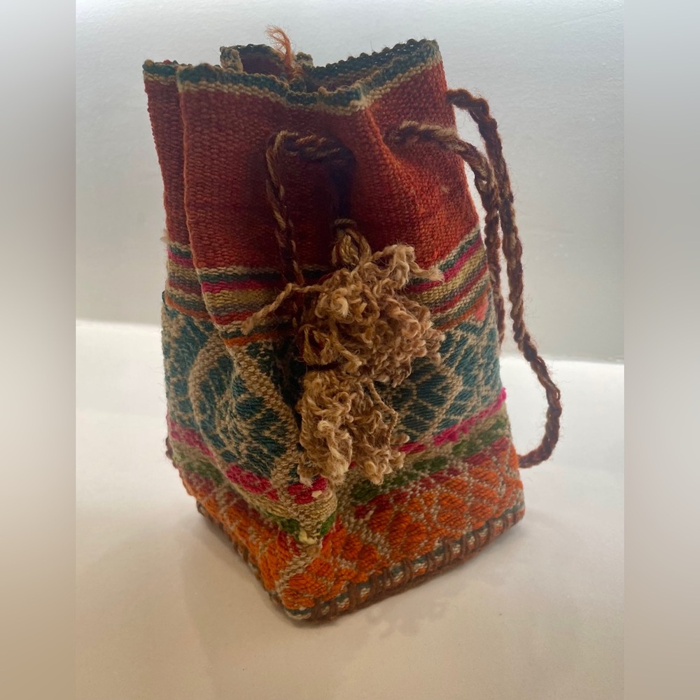 Authentic Peruvian handmade Handwoven Multicolor Boho Drawstring Bag